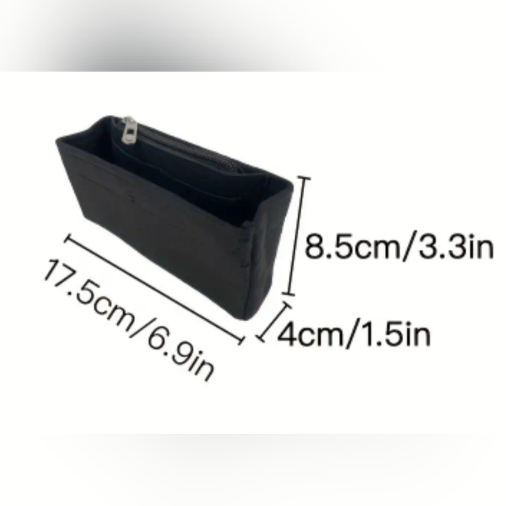 New black felt organizer to protect and organize small bags interior zip pocket